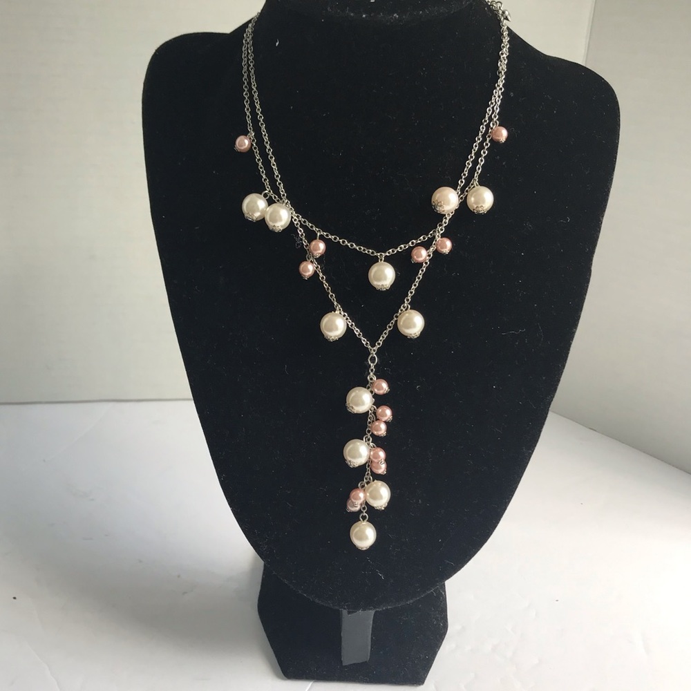 Faux Pearl Double Strand Y necklace Pears NEW Box